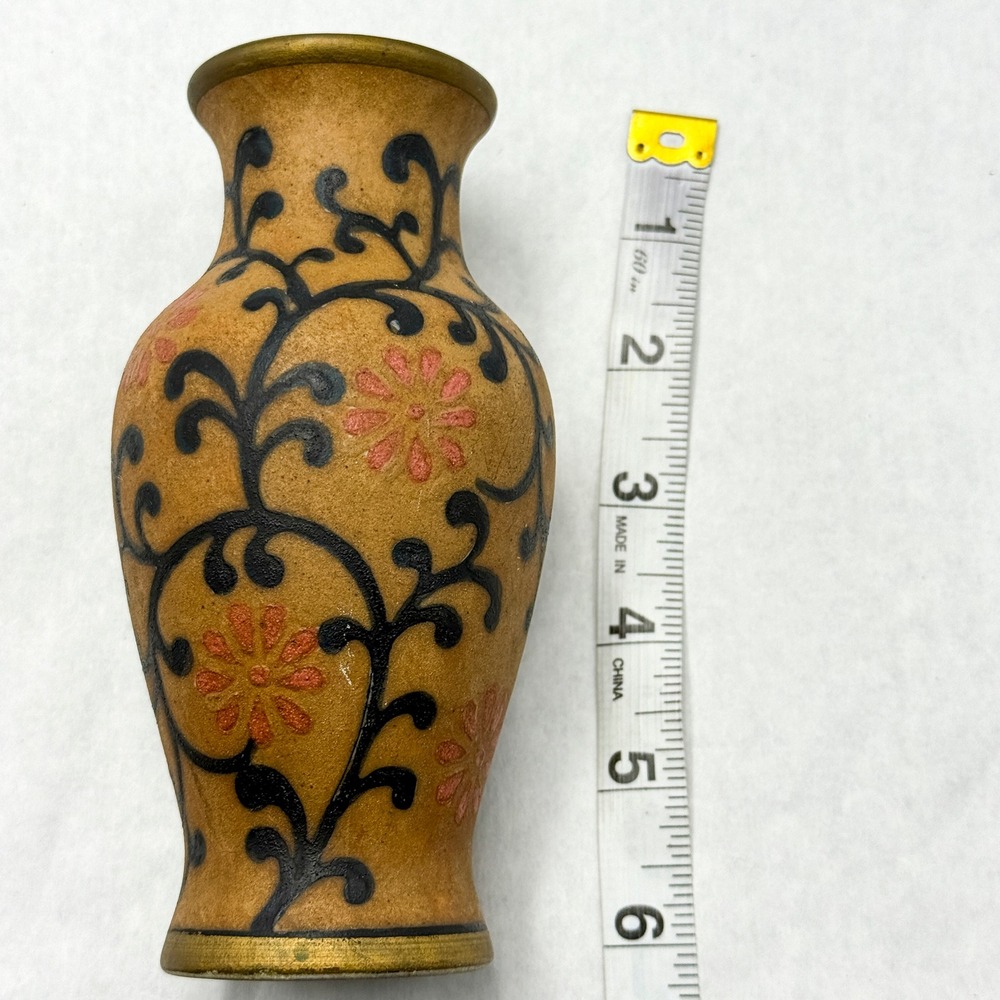 Vintage Hand Painted Floral Studio Pottery Vase Signed 6 Inch - Picture 3 of 6